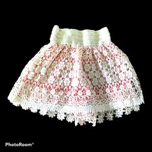 Cottagecore Girly Crochet Cream and‎ Pink Skort M